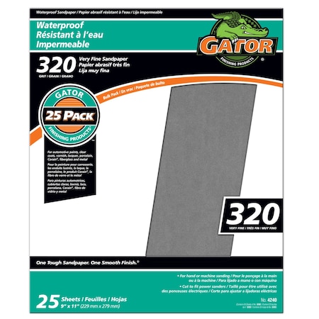 Gator Grit Gator 11 in. L X 9 in. W 320 Grit Silicon Carbide Waterproof Sandpaper 1 pk 3282